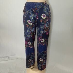 Josie Natori Floral Lounge Pants Boho Wide Leg Pajama Blue Medium